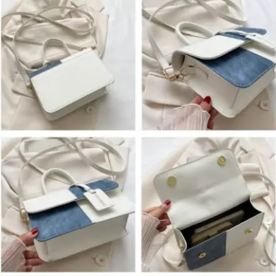 Crossbody Bag PU Tote Patchwork Handbag Mini Square Bag Shoulder Bag for Girl Women Versatile Lady Purse Trendy Bag secondary