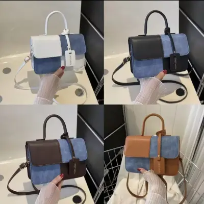 Crossbody Bag PU Tote Patchwork Handbag Mini Square Bag Shoulder Bag for Girl Women Versatile Lady Purse Trendy Bag