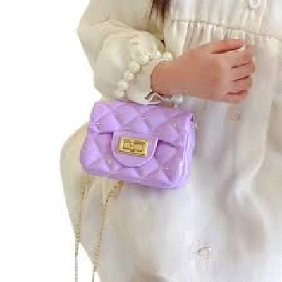 Children's Jelly Pearl Handbag Chain Bag Argyle Bag PVC Material Single Shoulder Bag secondary