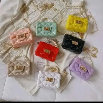 Children's Jelly Bag Southeast Asia Export Kids Pearl Handbag Chain Bag Argyle Bag PVC Material Single Shoulder Bag