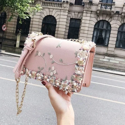 Floral Printed Mini Chain Shoulder Bag Tote Purse Handbag