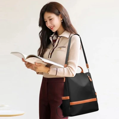 Women's fashionable black Oxford backpack, a versatile suitable for travel Bags