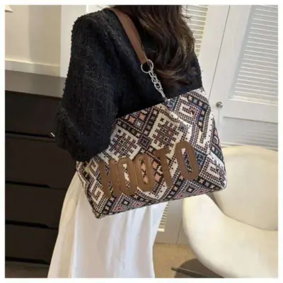 Women's Canvas Shoulder Bag Eco Reusable Retro Shopping Bag Fashion Large Capacity Handbag Casual Simple Bag for Students