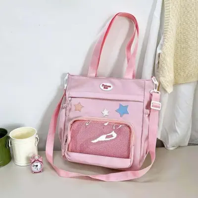 Simple Transparent Star Itabag Solid Color Canvas Crossbody Bag Badge Display Large Capacity Student School Bag Girl secondary
