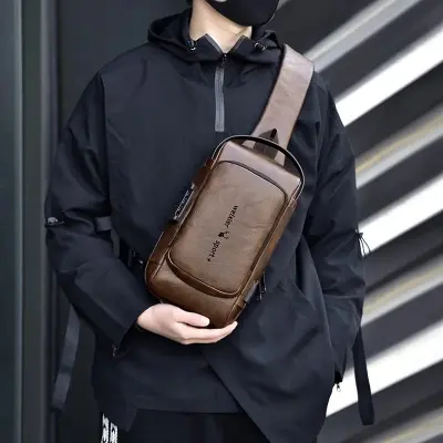 Men Sling Backpack Cross Body Shoulder Chest Bag Anti-theft Waterproof PU Leather Messenger Bags
