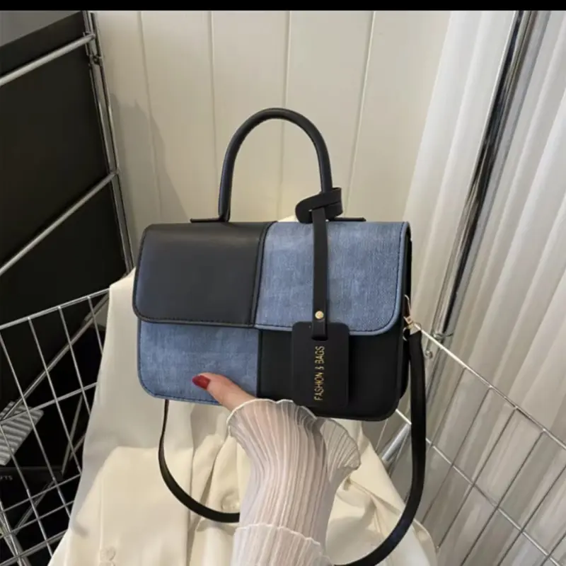Crossbody Bag PU Tote Patchwork Handbag Mini Square Bag Shoulder Bag for Girl Women Versatile Lady Purse Trendy Bag