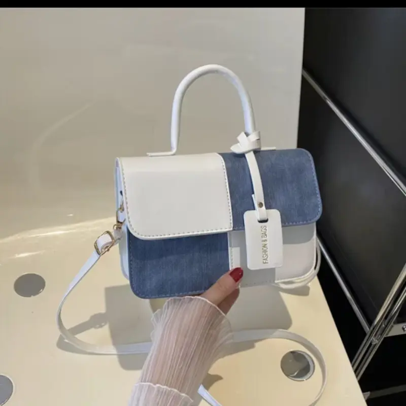 Crossbody Bag PU Tote Patchwork Handbag Mini Square Bag Shoulder Bag for Girl Women Versatile Lady Purse Trendy Bag