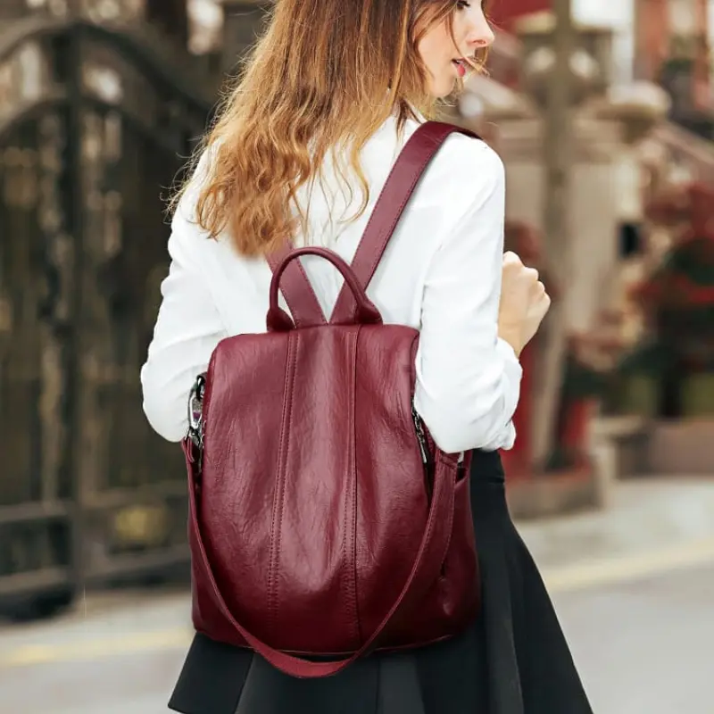 Stylish Backpack for Women – Simple & Versatile Soft PU Leather Bag with Anti-Theft Zipper Back Pocket