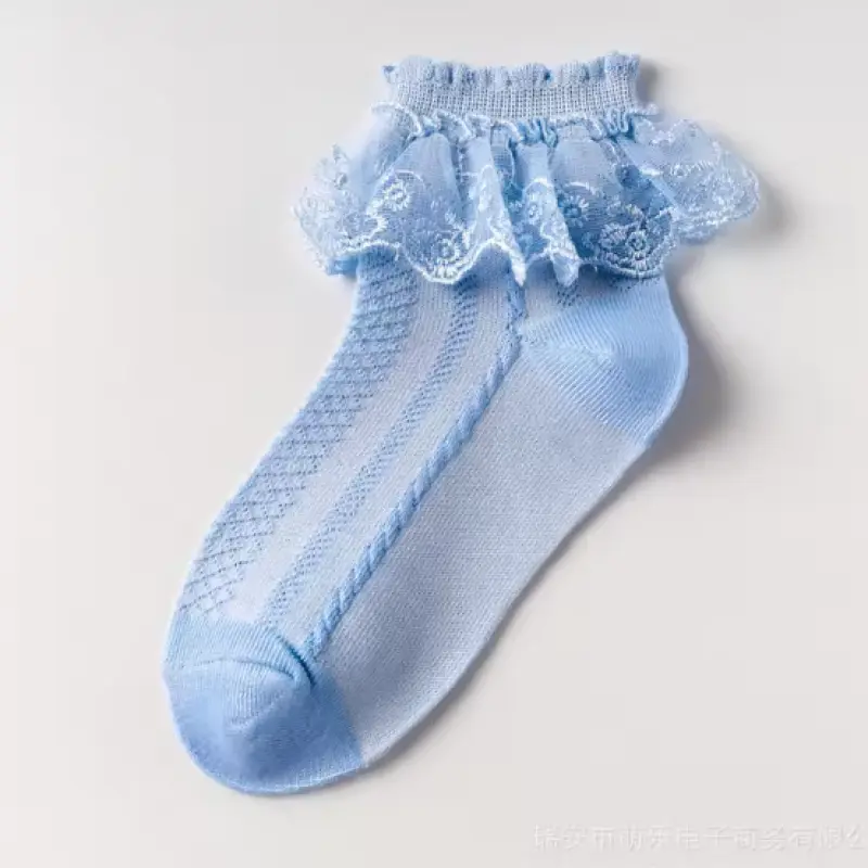 Girls Ankle Socks Breathable Cotton Lace with Ruffle
