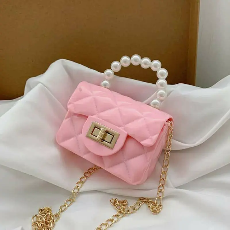 Children's Jelly Bag Southeast Asia Export Kids Pearl Handbag Chain Bag Argyle Bag PVC Material Single Shoulder Bag