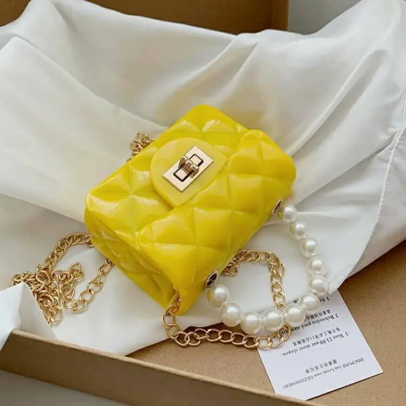 Children's Jelly Bag Southeast Asia Export Kids Pearl Handbag Chain Bag Argyle Bag PVC Material Single Shoulder Bag