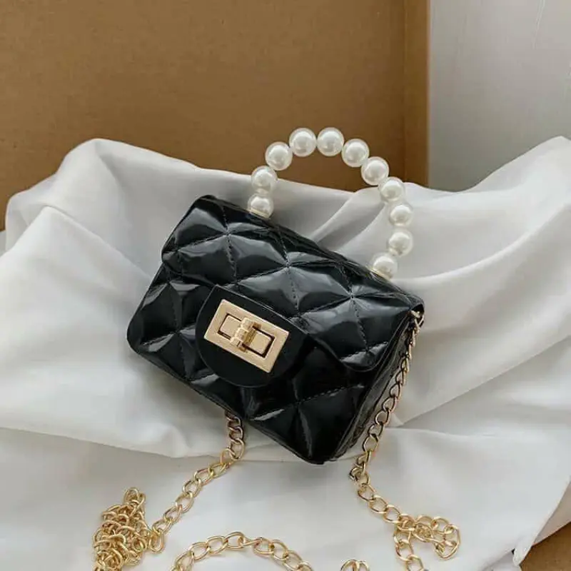 Children's Jelly Bag Southeast Asia Export Kids Pearl Handbag Chain Bag Argyle Bag PVC Material Single Shoulder Bag