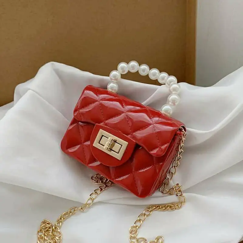 Children's Jelly Bag Southeast Asia Export Kids Pearl Handbag Chain Bag Argyle Bag PVC Material Single Shoulder Bag