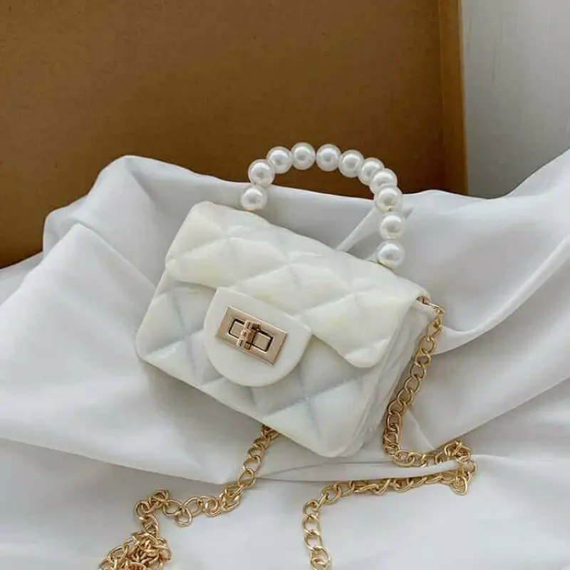 Children's Jelly Bag Southeast Asia Export Kids Pearl Handbag Chain Bag Argyle Bag PVC Material Single Shoulder Bag