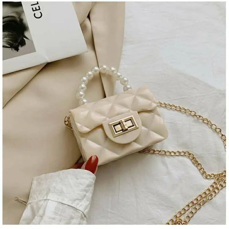 Children's Jelly Bag Southeast Asia Export Kids Pearl Handbag Chain Bag Argyle Bag PVC Material Single Shoulder Bag