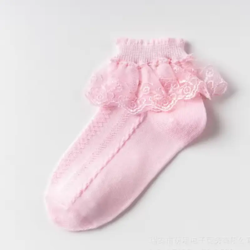 Girls Ankle Socks Breathable Cotton Lace with Ruffle