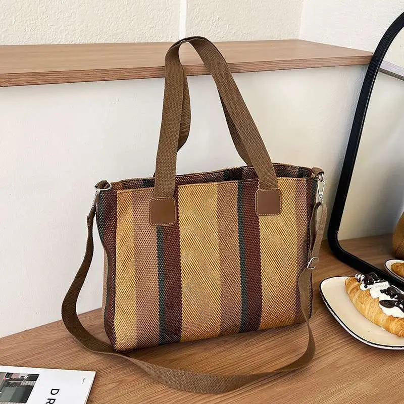 New Stripe Tote Bag Women's Bags Large Capacity Shoulder Bags Commuting Crossbody Bags Versatile Handbags Shopping Bag