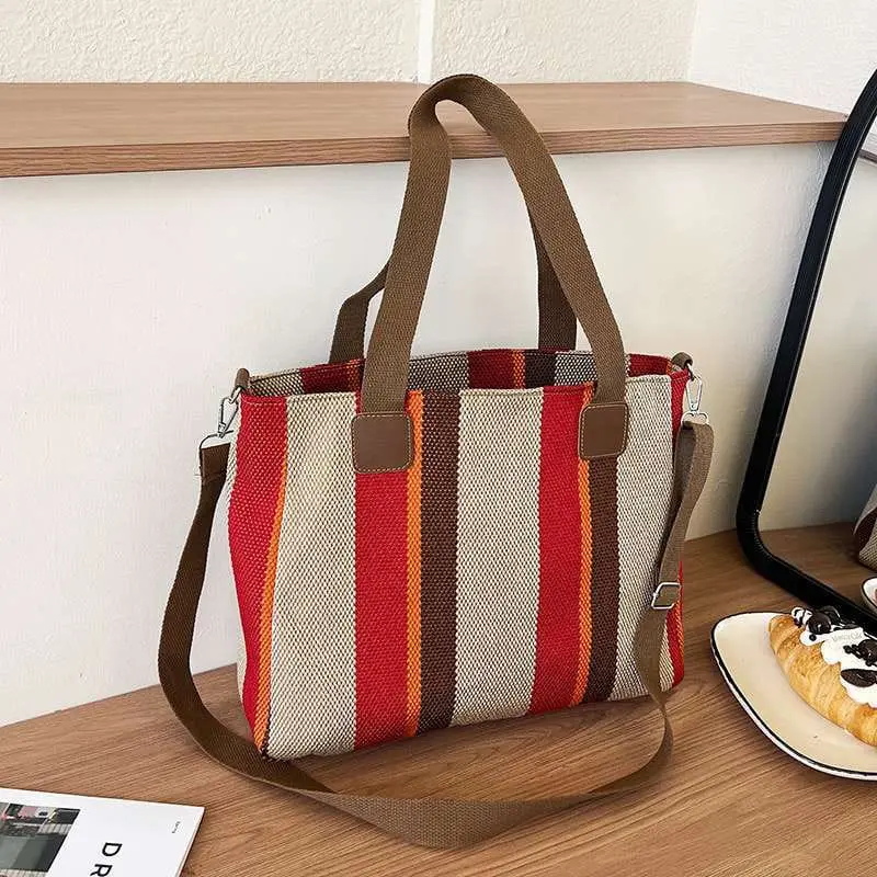 New Stripe Tote Bag Women's Bags Large Capacity Shoulder Bags Commuting Crossbody Bags Versatile Handbags Shopping Bag