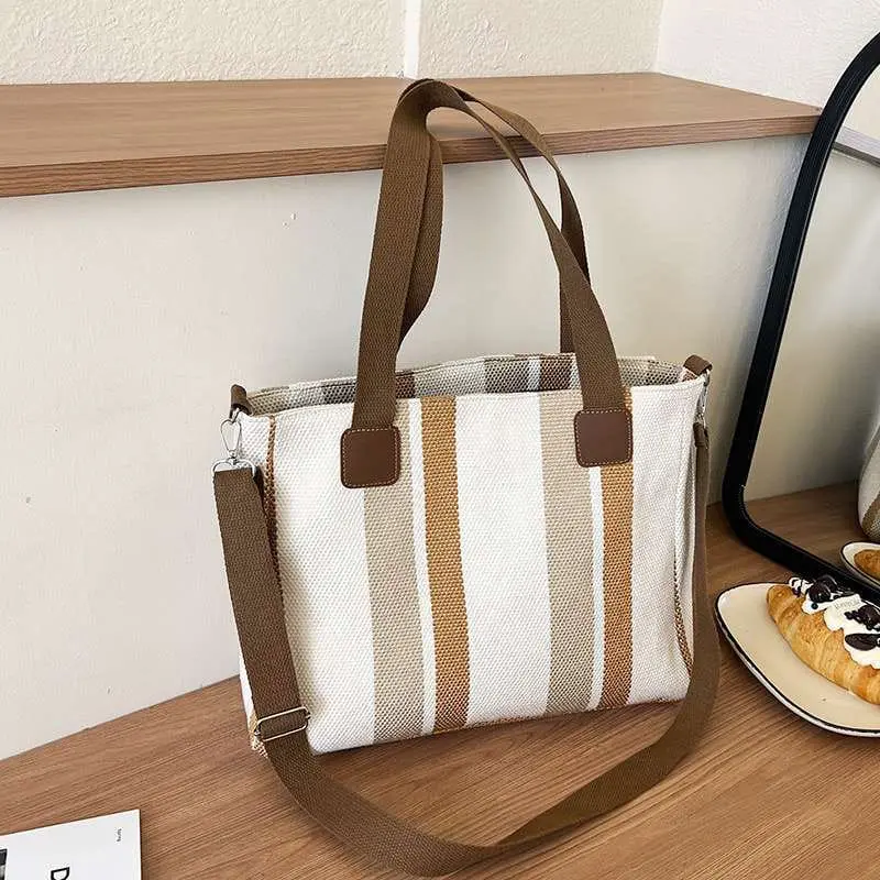 New Stripe Tote Bag Women's Bags Large Capacity Shoulder Bags Commuting Crossbody Bags Versatile Handbags Shopping Bag