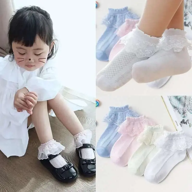 Girls Ankle Socks Breathable Cotton Lace with Ruffle