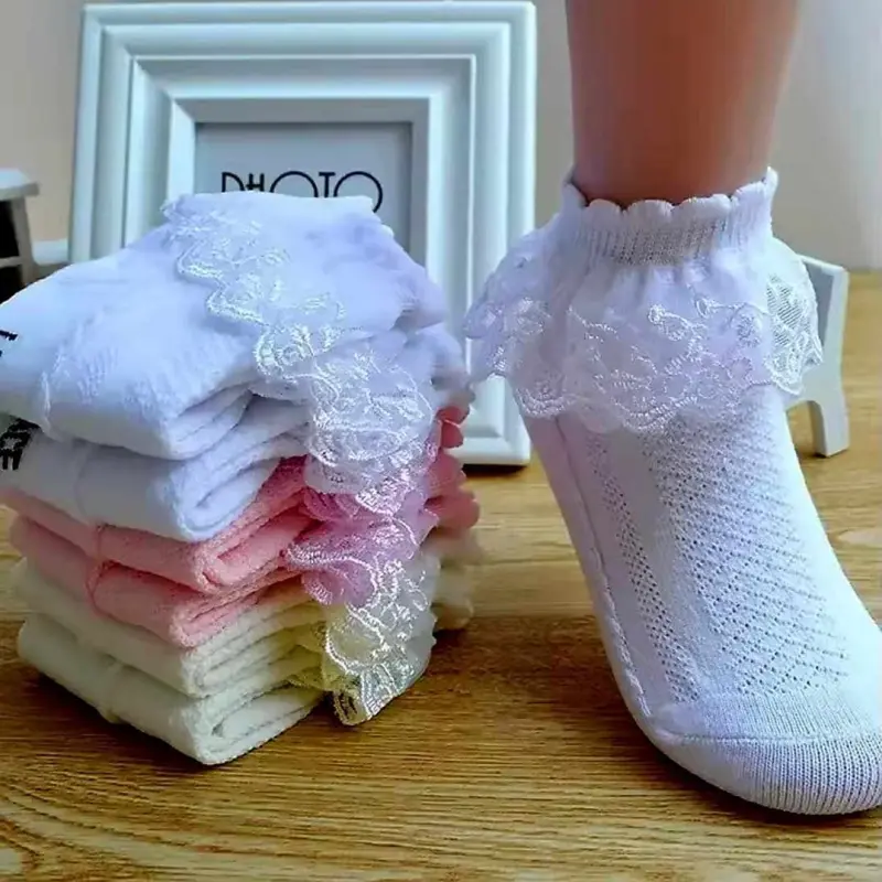 Girls Ankle Socks Breathable Cotton Lace with Ruffle