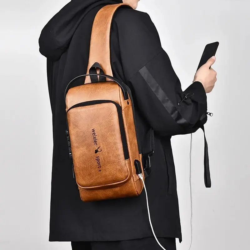 Men Sling Backpack Cross Body Shoulder Chest Bag Anti-theft Waterproof PU Leather Messenger Bags