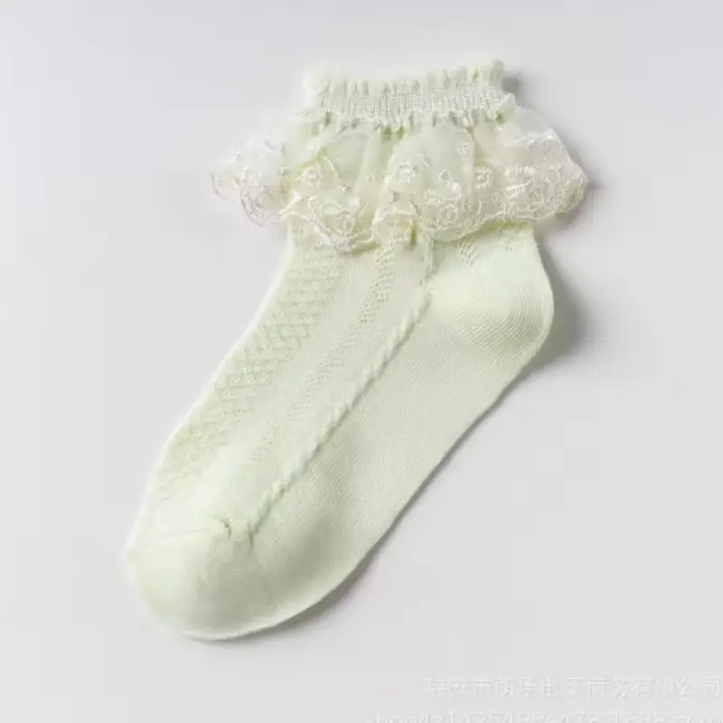 Girls Ankle Socks Breathable Cotton Lace with Ruffle
